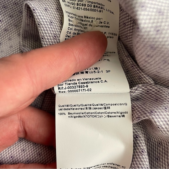 Hugo Boss Men’s Slim Fit Geometric Print Dress Shirt Purple Neck 15.5” - Picture 7 of 9